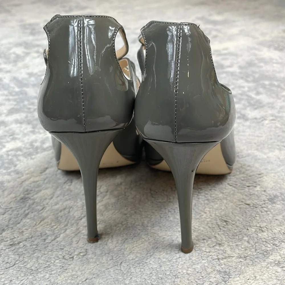 Loriblu Patent Leather Strappy Cage Heels Gray Stiletto Tall Italy Sz 39